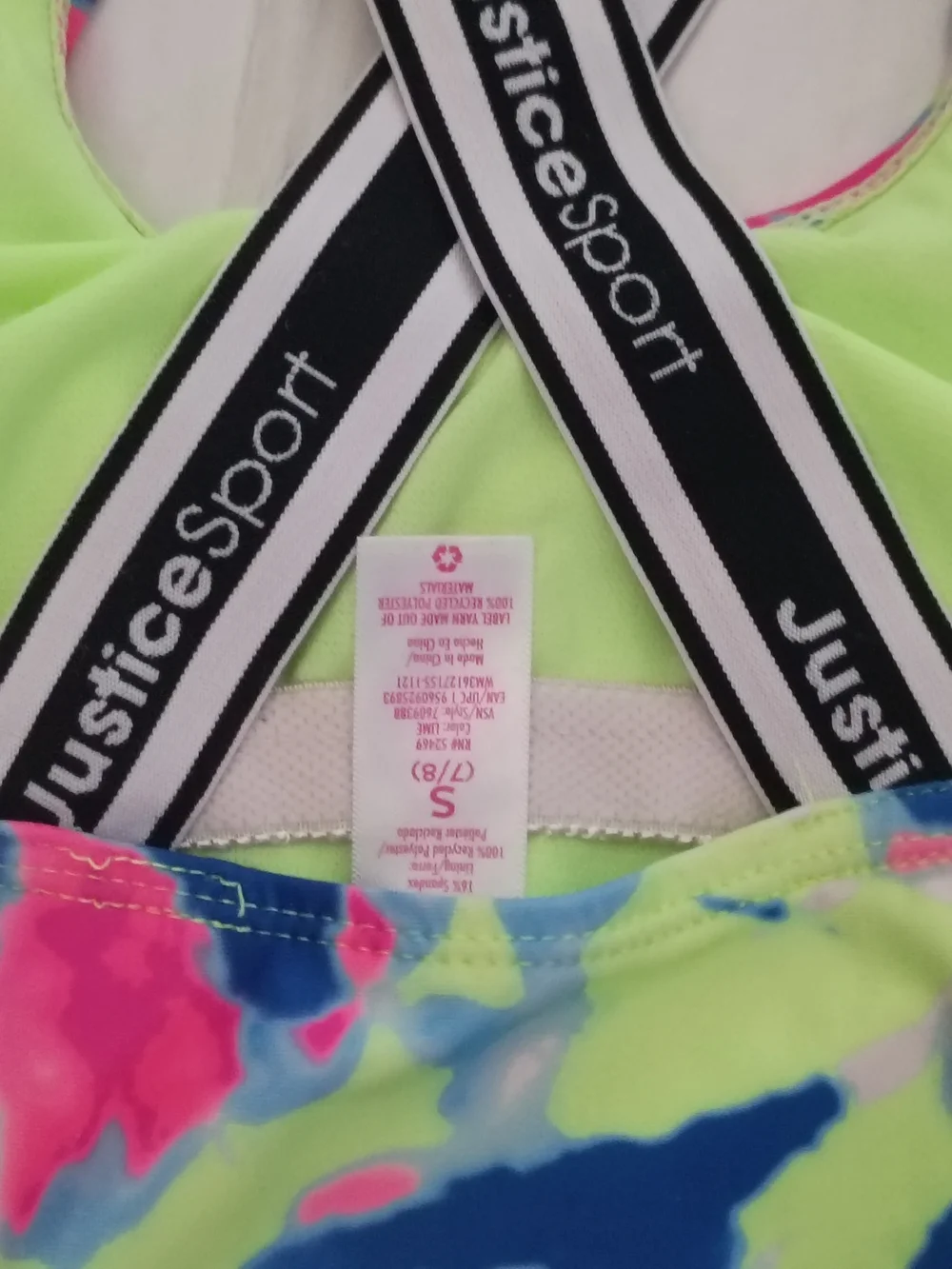 ❤️JUSTICE SPORT GIRLS SMALL 7/8 1 Piece Tie Dyed Swim Suit LN